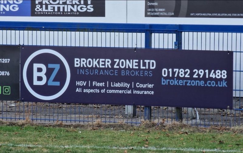 Our Broker Zone advertising board beside the Kidsgrove Athletic pitch